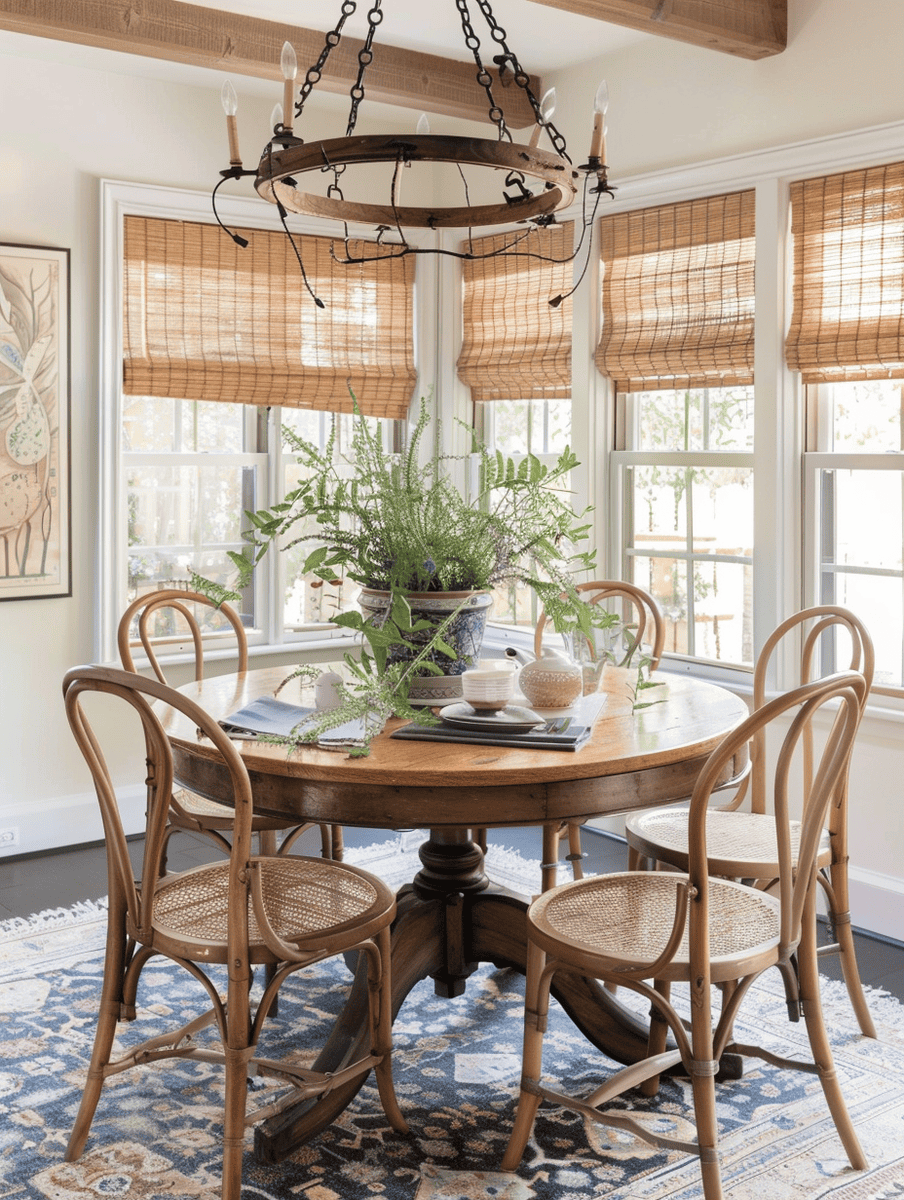 rattan chair incorporated in a bright dining area