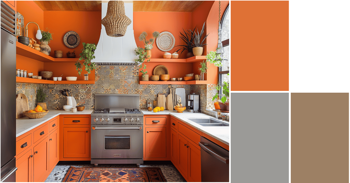 Eclectic Bohemian Kitchen in Radiant Orange