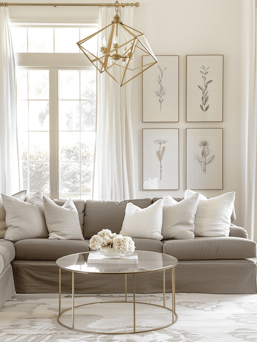 A gray chair with white throw pillows