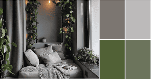 Minimalist Boho Reading Nook in Gray and Green