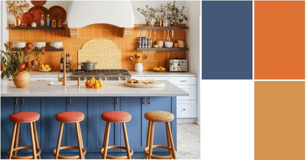 Refreshing Boho Kitchen Concept with Blue & Orange Palette