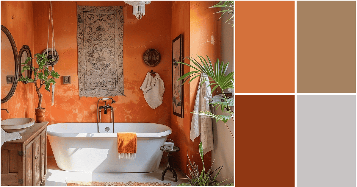 orange boho bathroom
