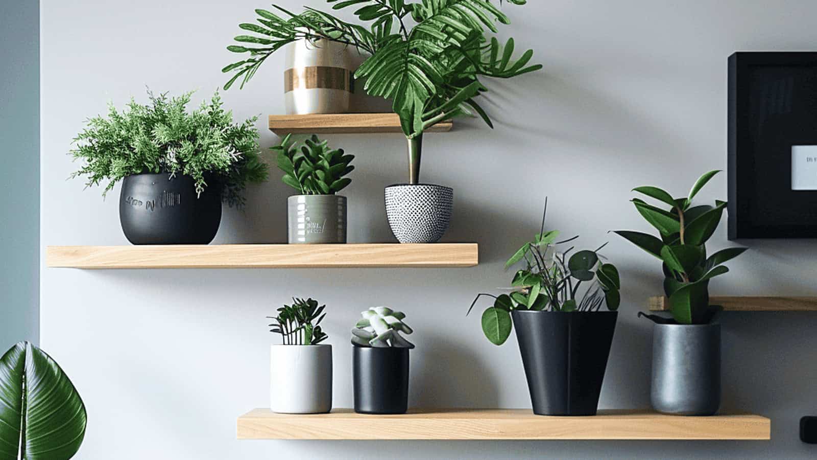 plants on shelves in the living room 1600x900